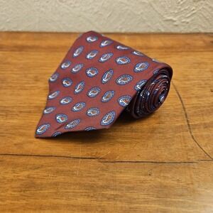 Essex Row Tie 100% Polyester Mens Formal Necktie Red With Blue Paisley Pattern